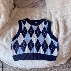 Cropped Blue Argyle Sweater Vest